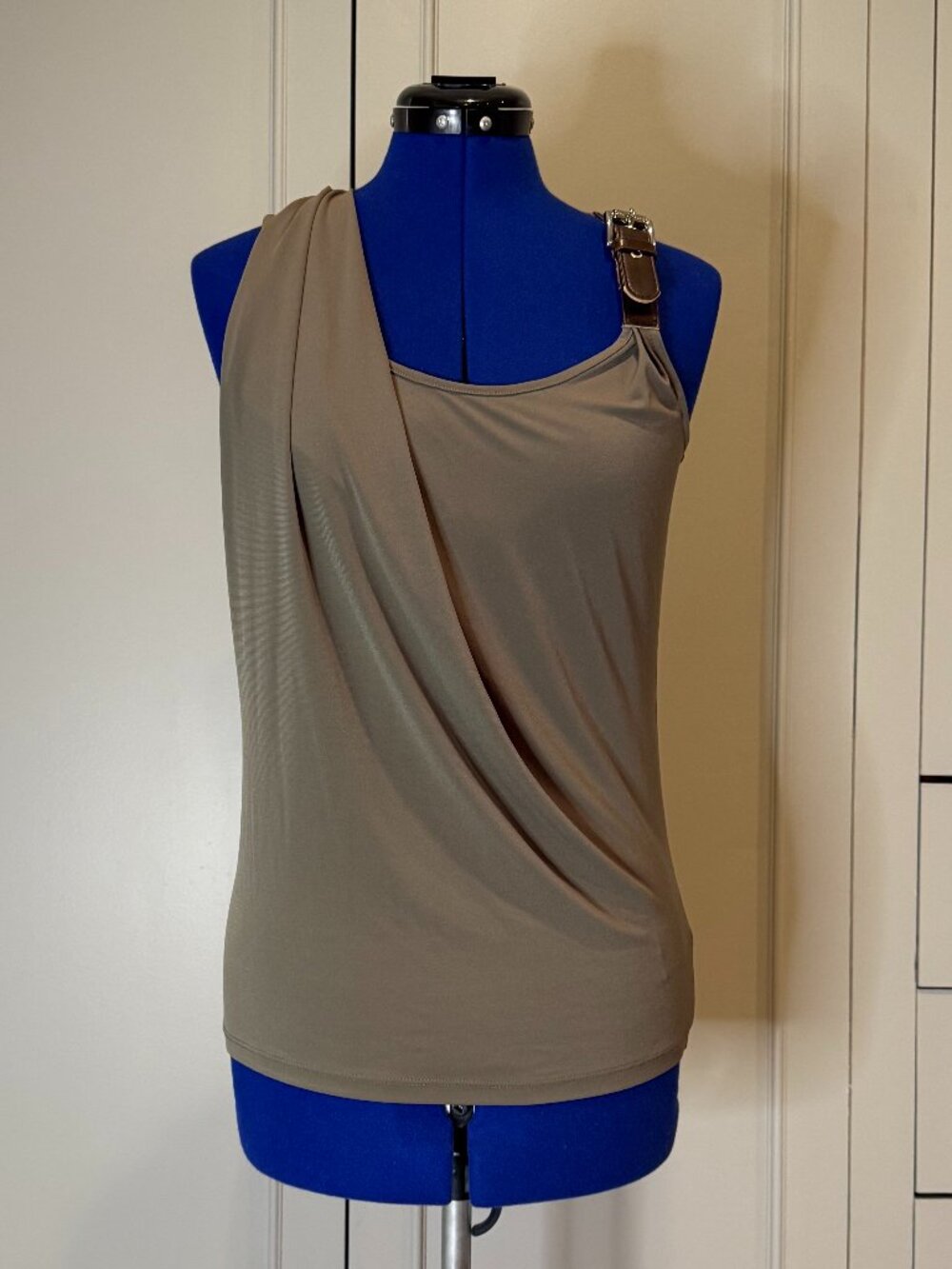 Michael Kors Tank with Leather shoulder strap and draping, Size S, NWT